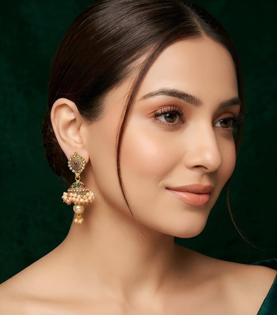 Gold Oxidized With Beaded Indo-Western Jhumki