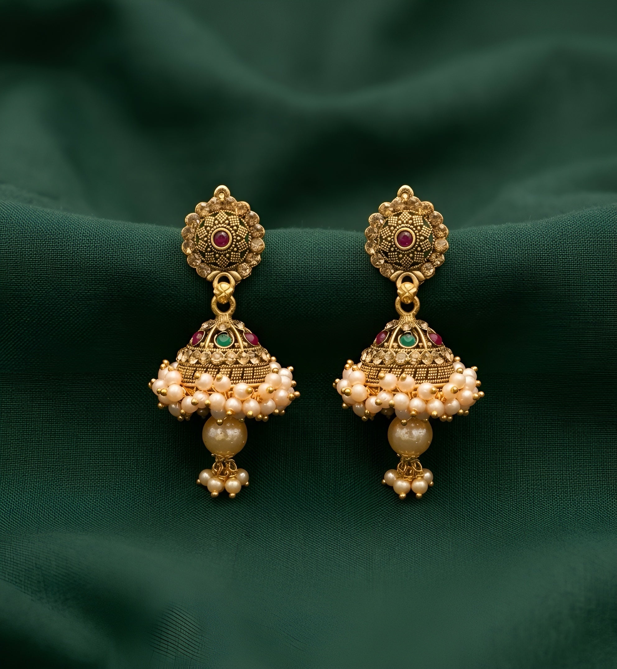Gold Oxidized With Beaded Indo-Western Jhumki