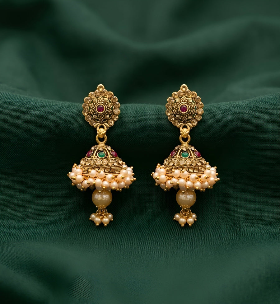 Gold Oxidized With Beaded Indo-Western Jhumki