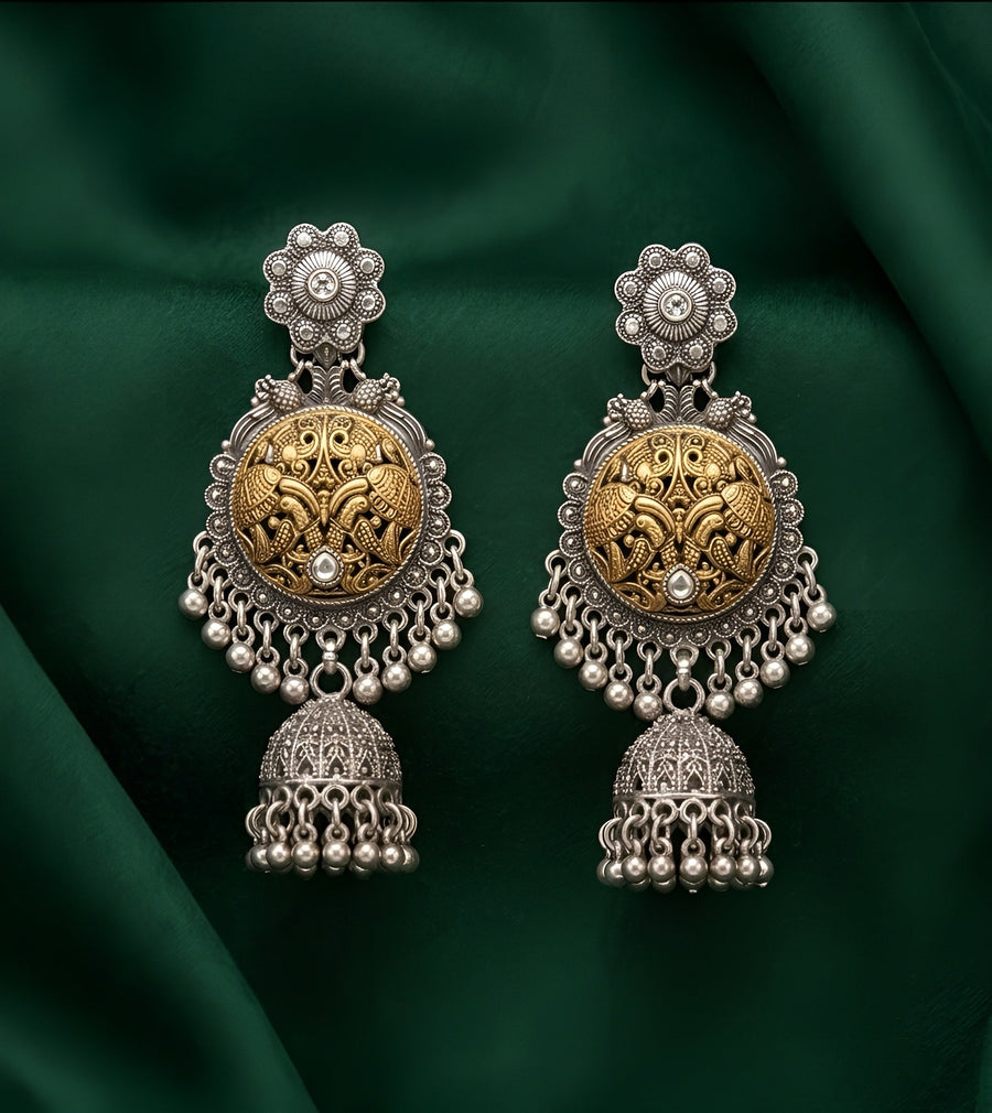 Silver Plated Oxidized Jhumka Earrings