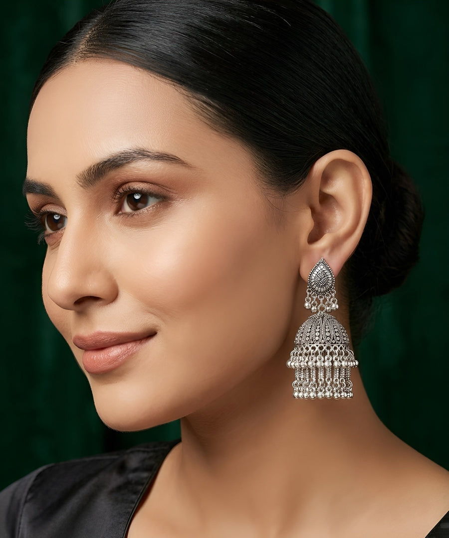 Silver Plated Oxidized Jhumka Earrings