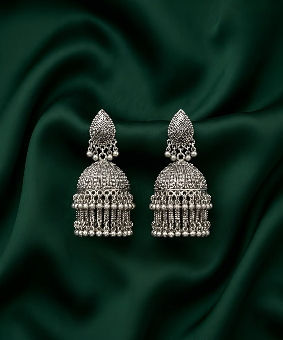 Silver Plated Oxidized Jhumka Earrings