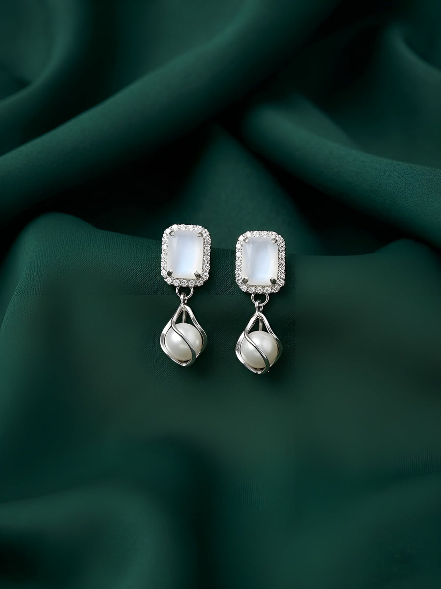 Fancy Ston & Pearl Earrings