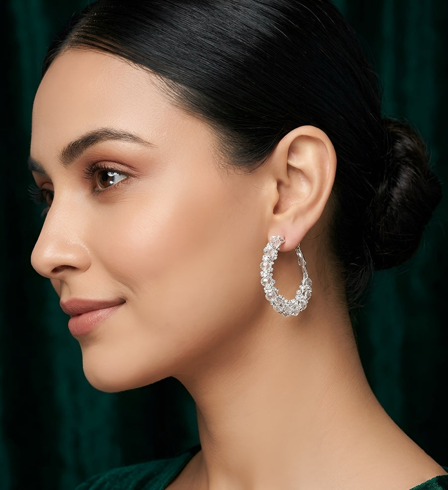 Silver Plated Transparent Fancy Beaded Hoops