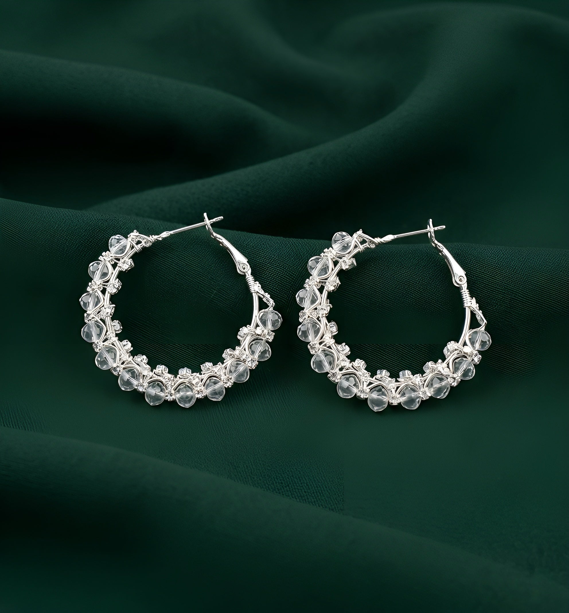 Silver Plated Transparent Fancy Beaded Hoops