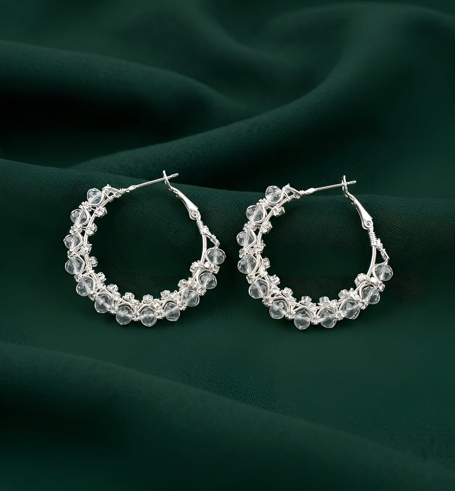 Silver Plated Transparent Fancy Beaded Hoops