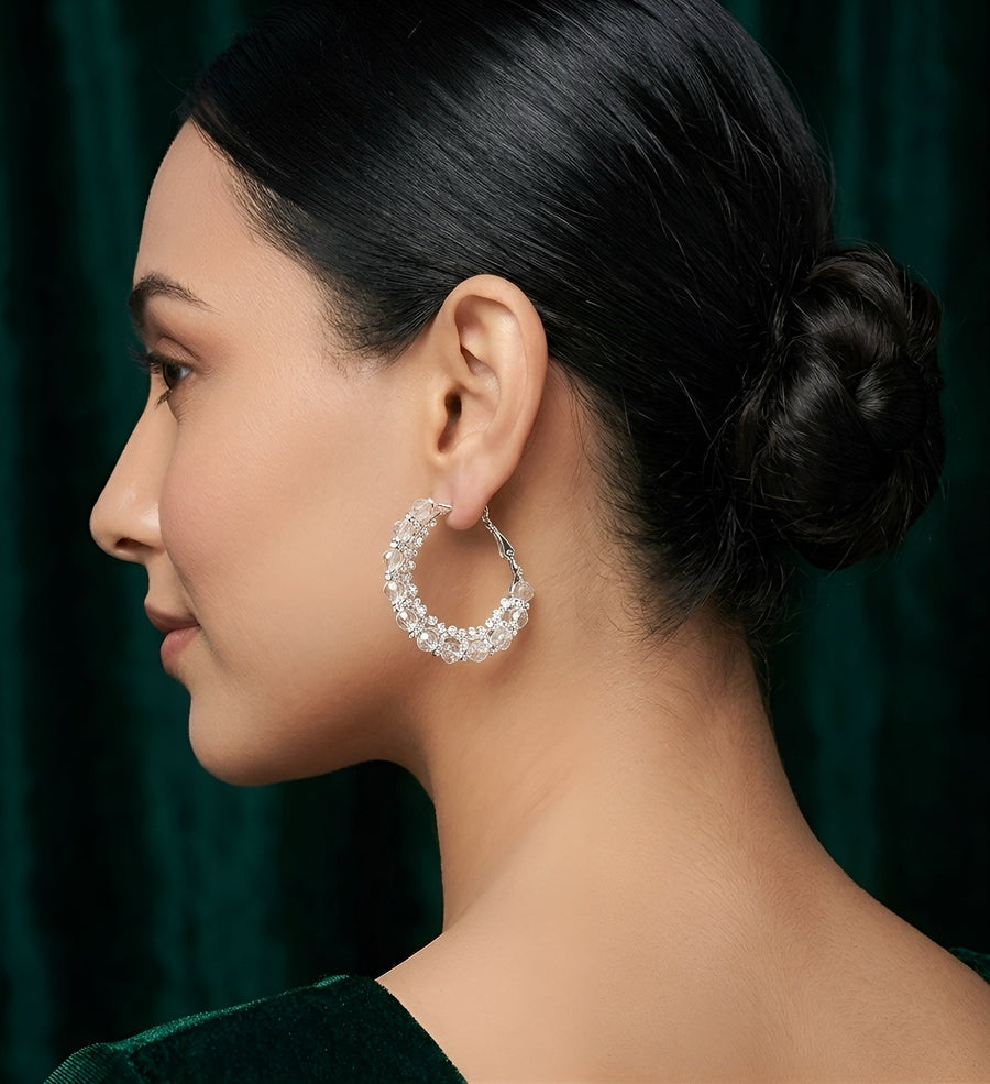 Silver Plated Transparent Fancy Beaded Hoops