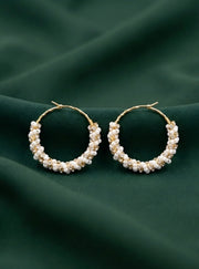 Gold Plated Artificial Pearls & Diamond Hoops