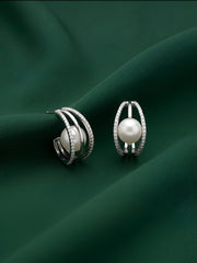 Silver Plated Fancy Pearl & Beaded Hoops