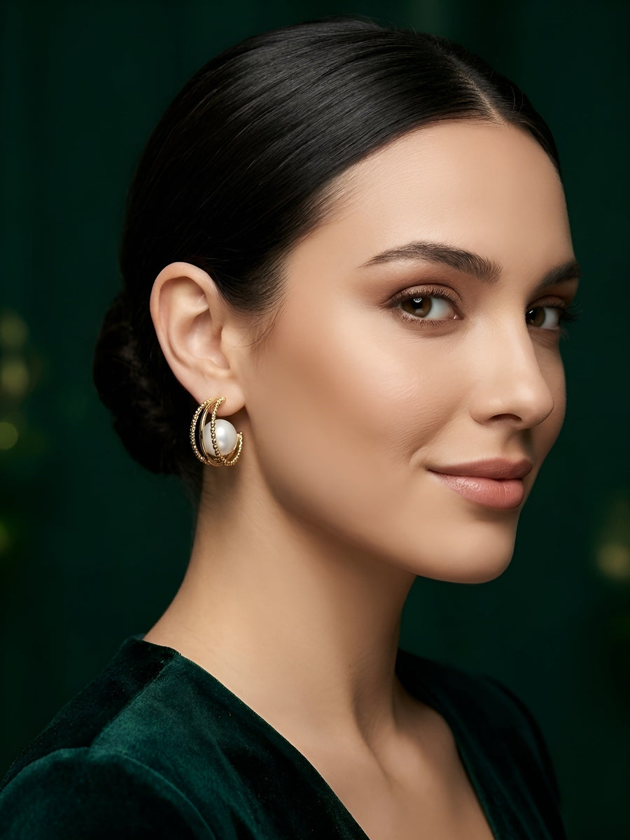 Gold Plated Fancy Pearl Hoops