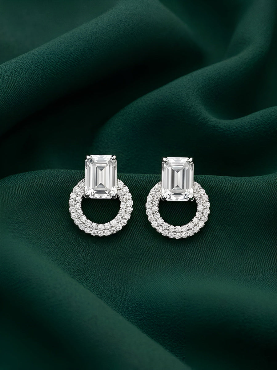 Silver Plated Fancy Ston & Pearl Earrings