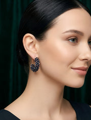 Gold Plated Black Fancy Beaded Hoops