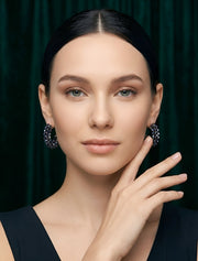 Gold Plated Black Fancy Beaded Hoops