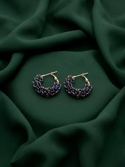 Gold Plated Black Fancy Beaded Hoops