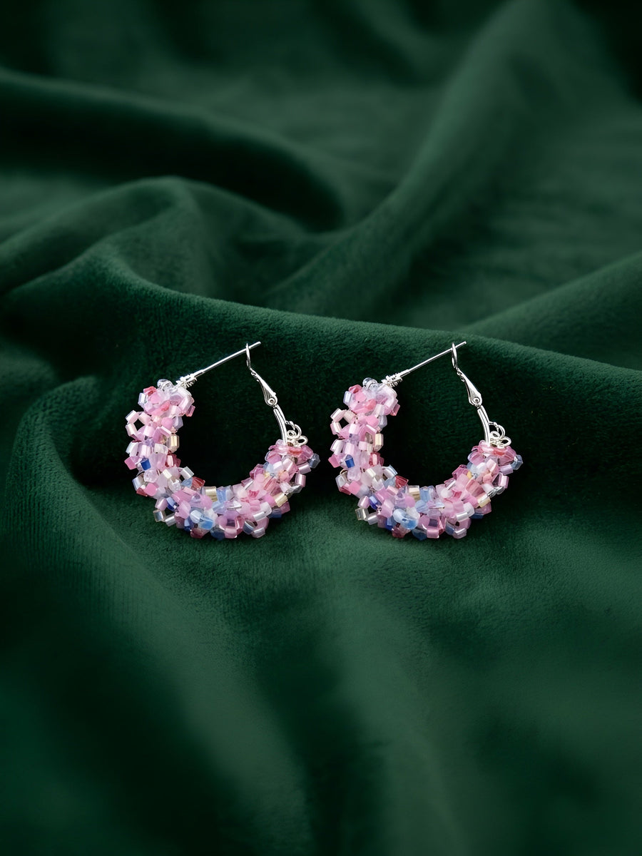Gold Plated Multicolor Fancy Beaded Hoops