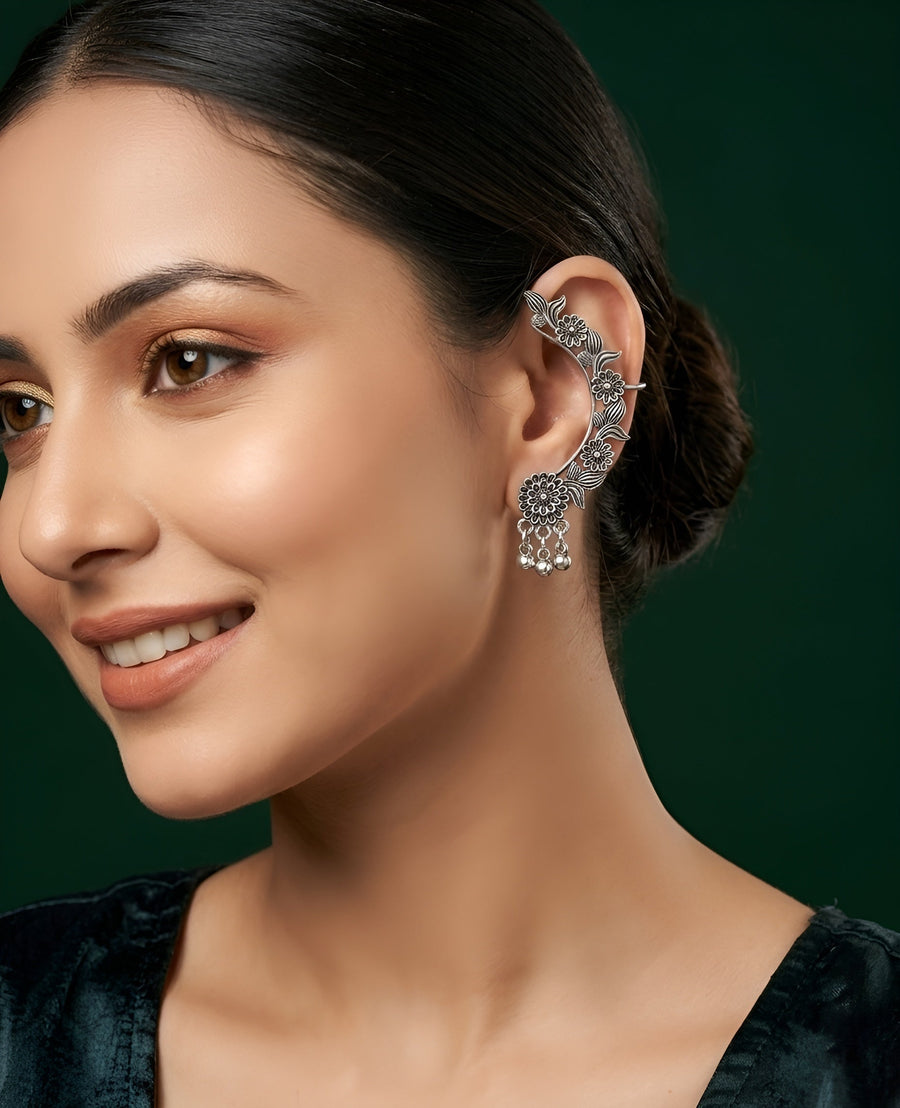Silver Plated Oxidized Contemporery Ear Cuff