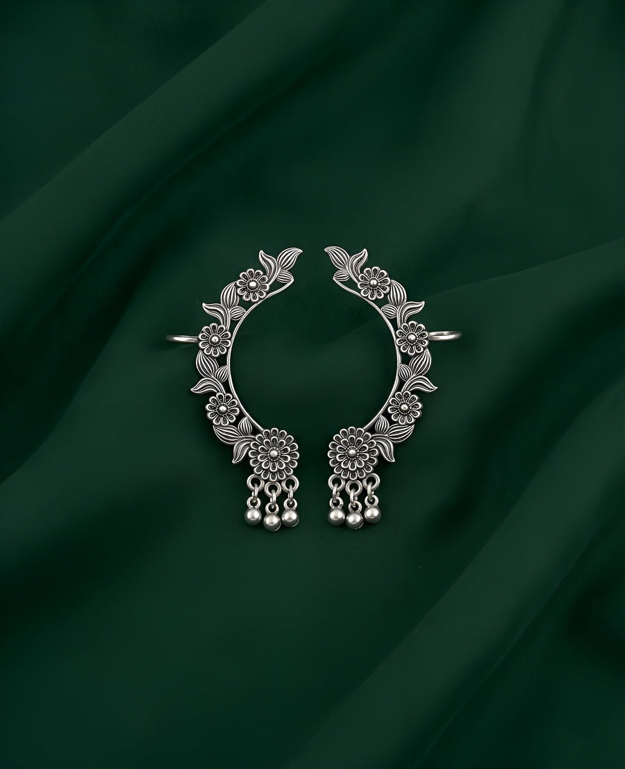 Silver Plated Oxidized Contemporery Ear Cuff