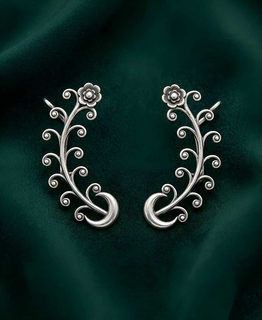 Silver Plated Oxidized Contemporery Ear Cuff