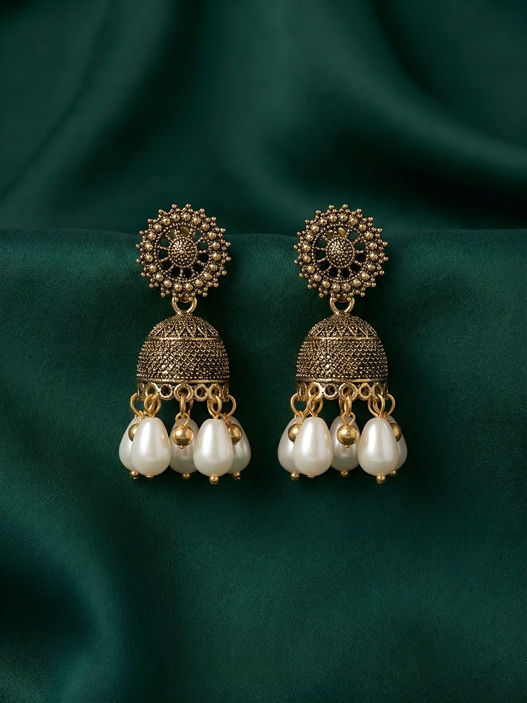 Golden Oxidized With Beaded Indo-Western Jhumka