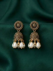 Golden Oxidized With Beaded Indo-Western Jhumka