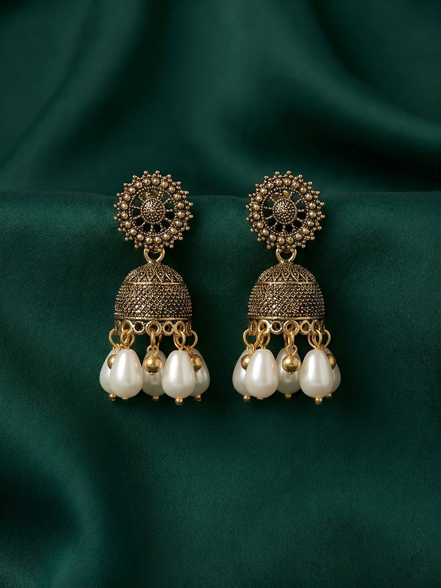 Golden Oxidized With Beaded Indo-Western Jhumka