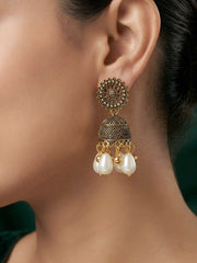 Golden Oxidized With Beaded Indo-Western Jhumka