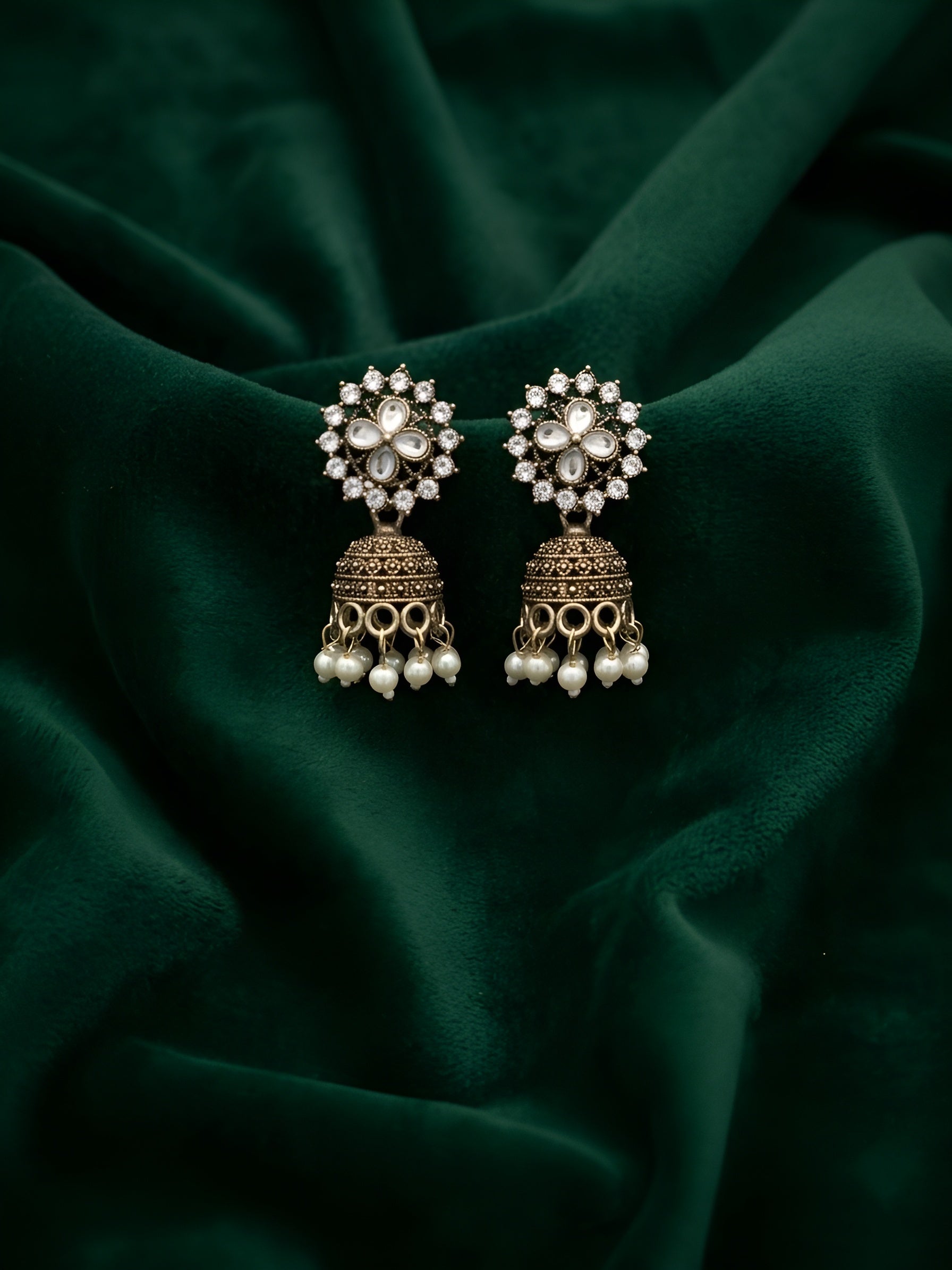 Gold Oxidized With Beaded Indo-Western Jhumki