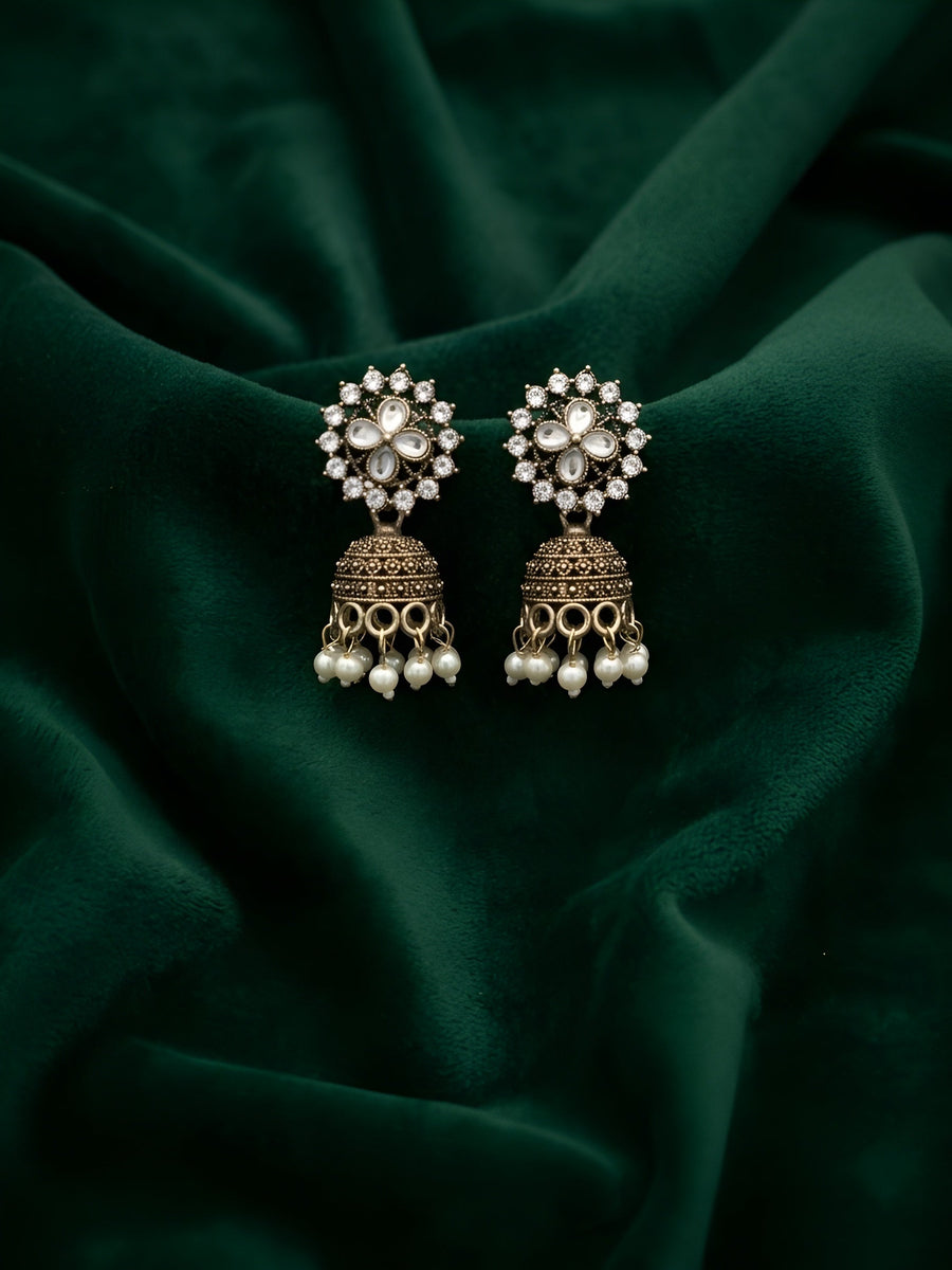 Gold Oxidized With Beaded Indo-Western Jhumki