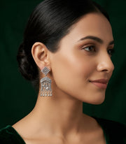Silver Plated Oxidized Contemporery Earrings