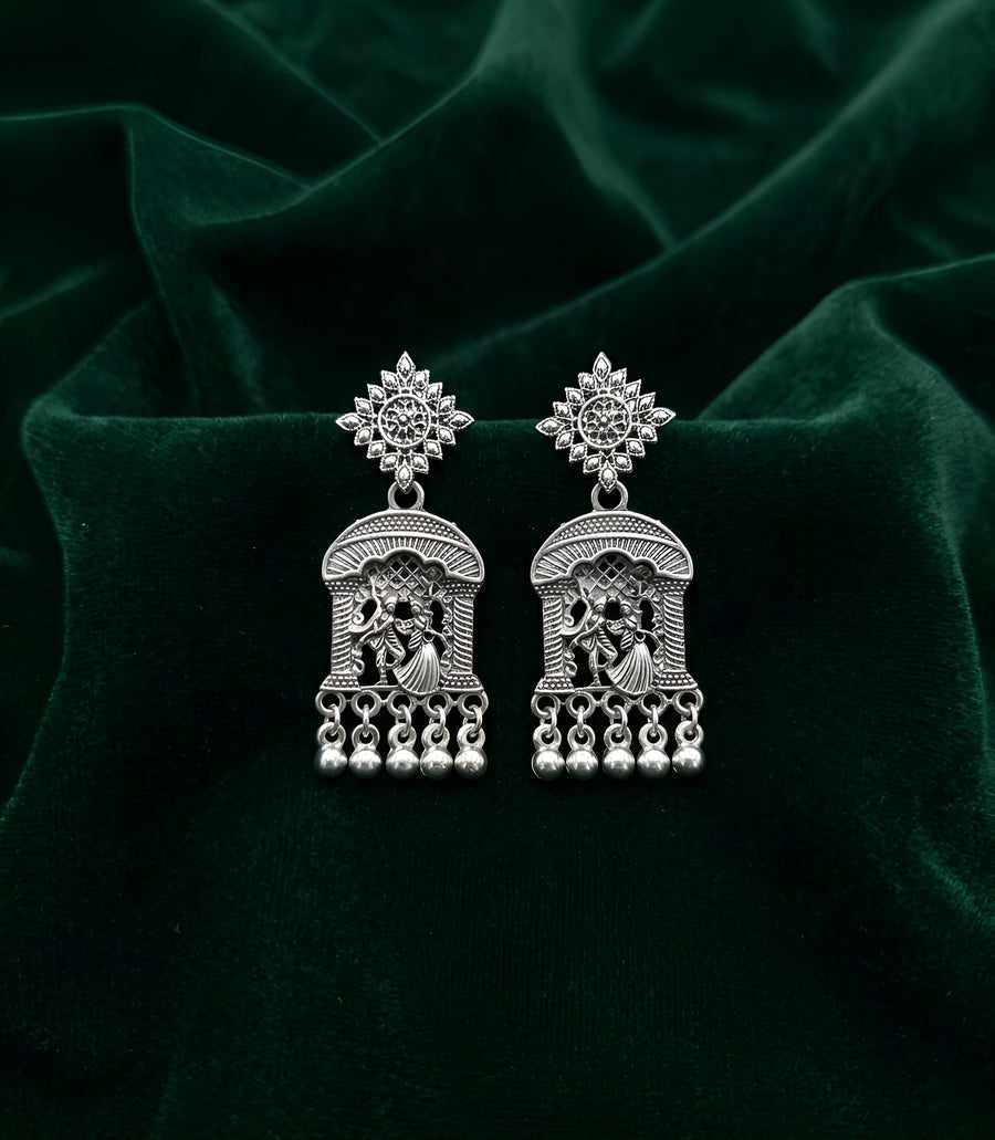 Silver Plated Oxidized Contemporery Earrings