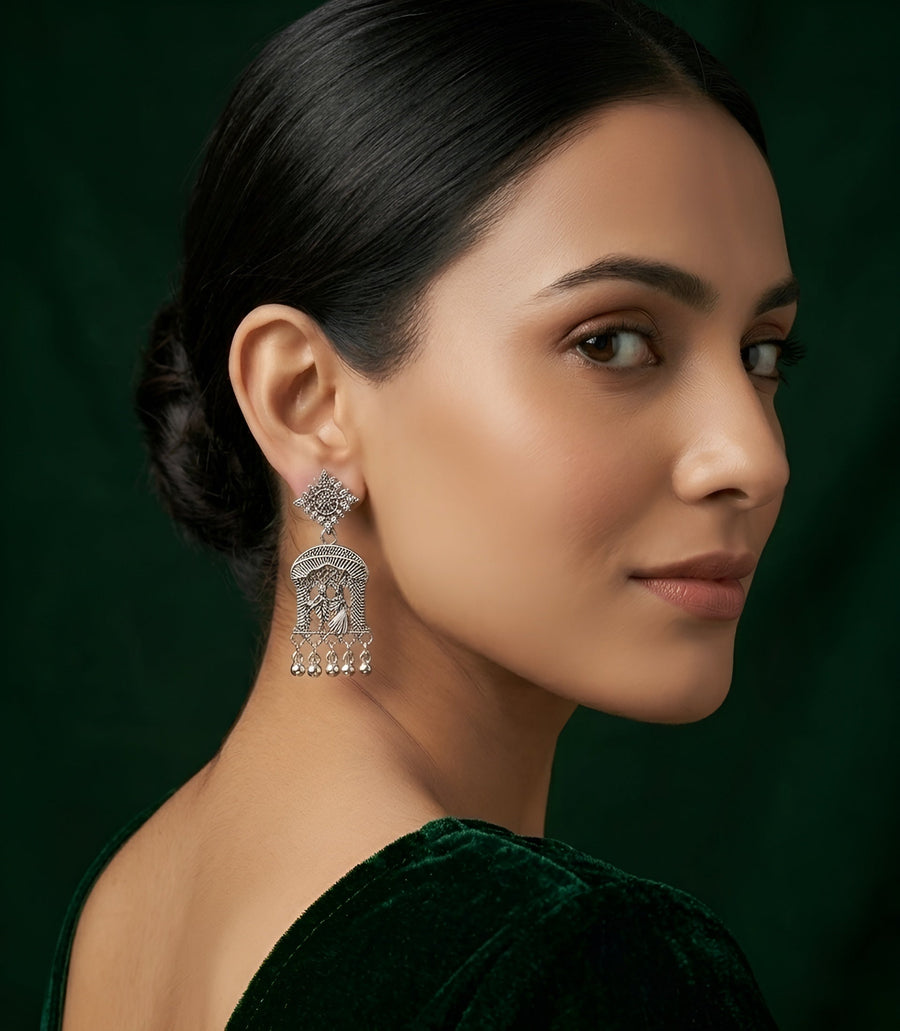 Silver Plated Oxidized Contemporery Earrings