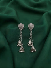 Silver Plated Oxidized Tassels Jhumki Earrings
