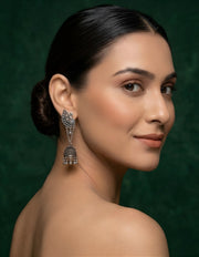 Silver Plated Oxidized Peacock With Jhumki Earrings