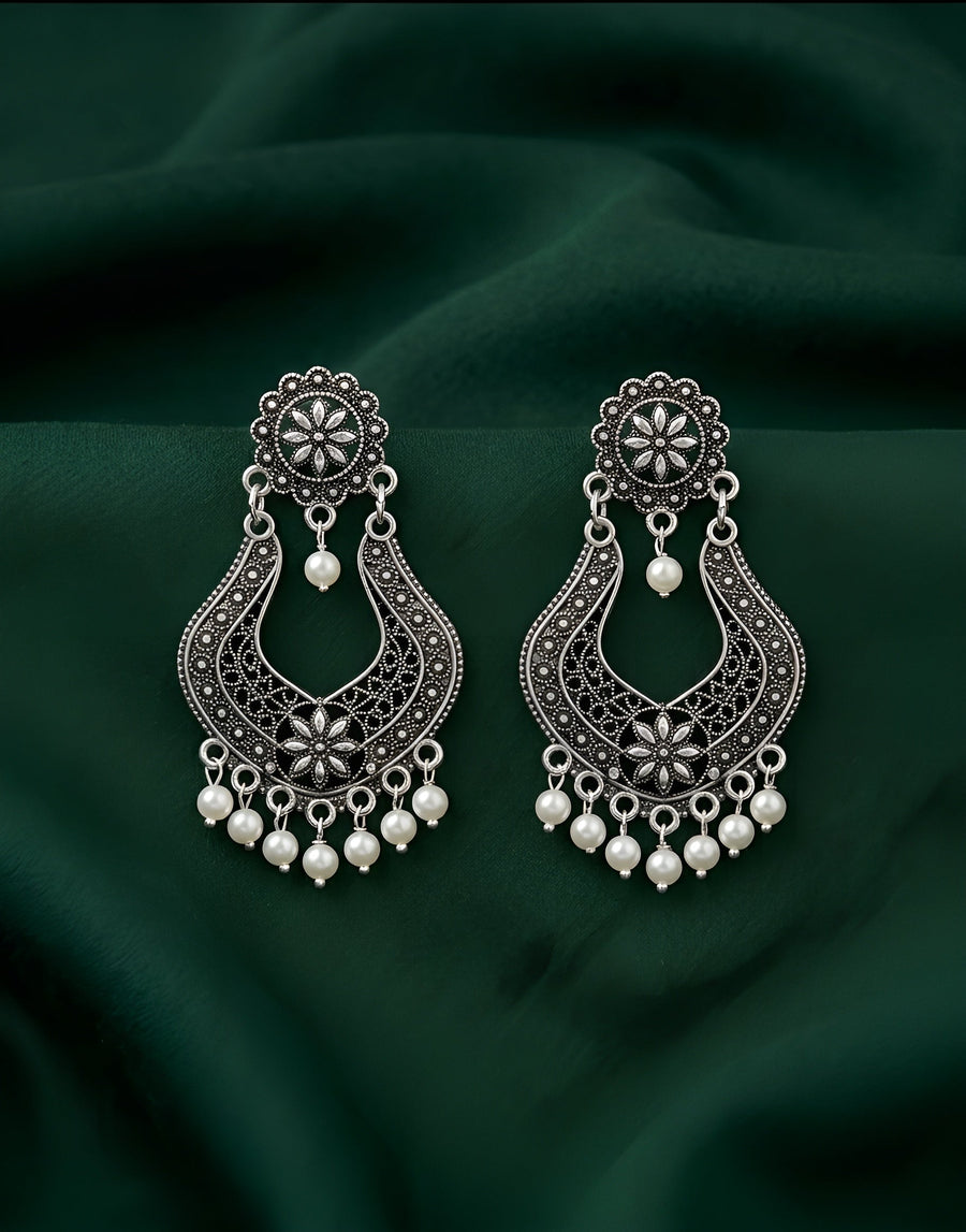 Silver Plated Oxidized Ethnic Earrings