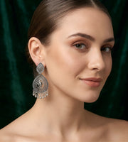 Silver Plated Oxidized Fancy Drop Earrings