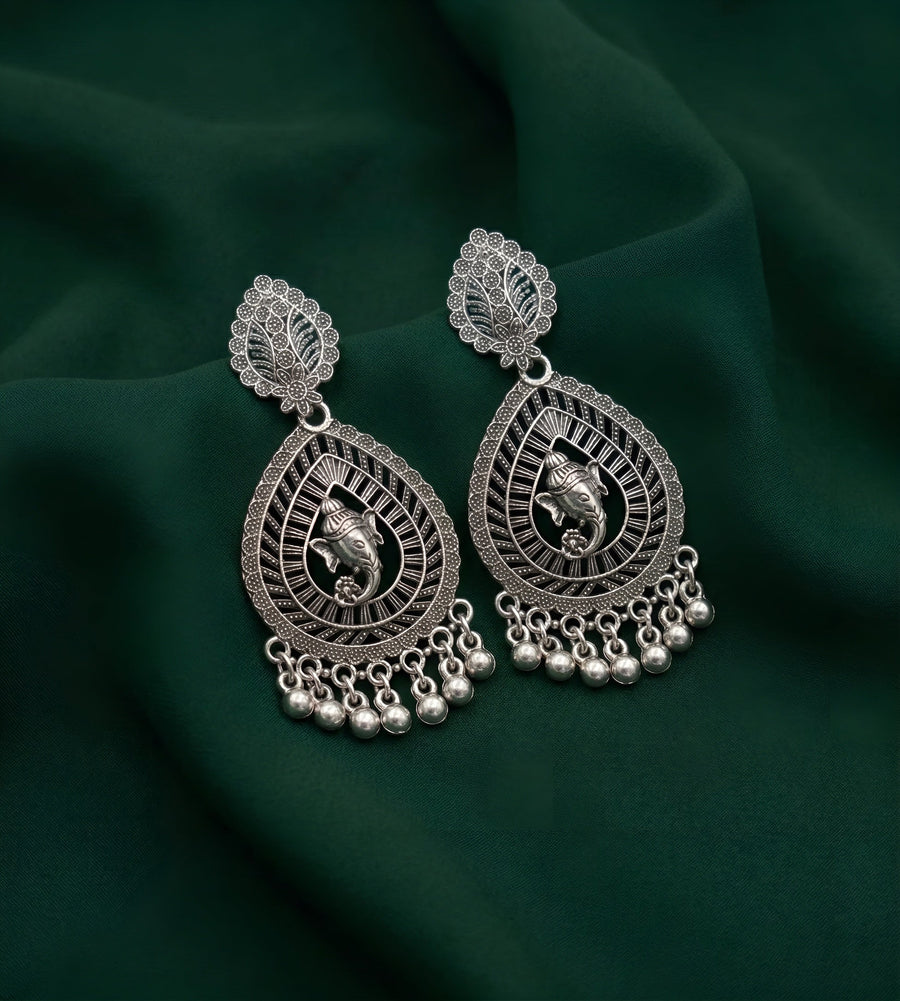 Silver Plated Oxidized Fancy Drop Earrings