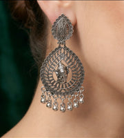 Silver Plated Oxidized Fancy Drop Earrings