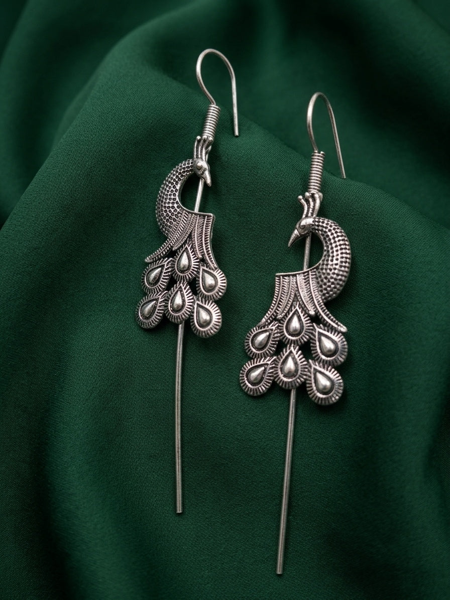 Silver Plated Oxidized Peacock Design Ear Cuff