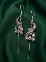 Silver Plated Oxidized Peacock Design Ear Cuff