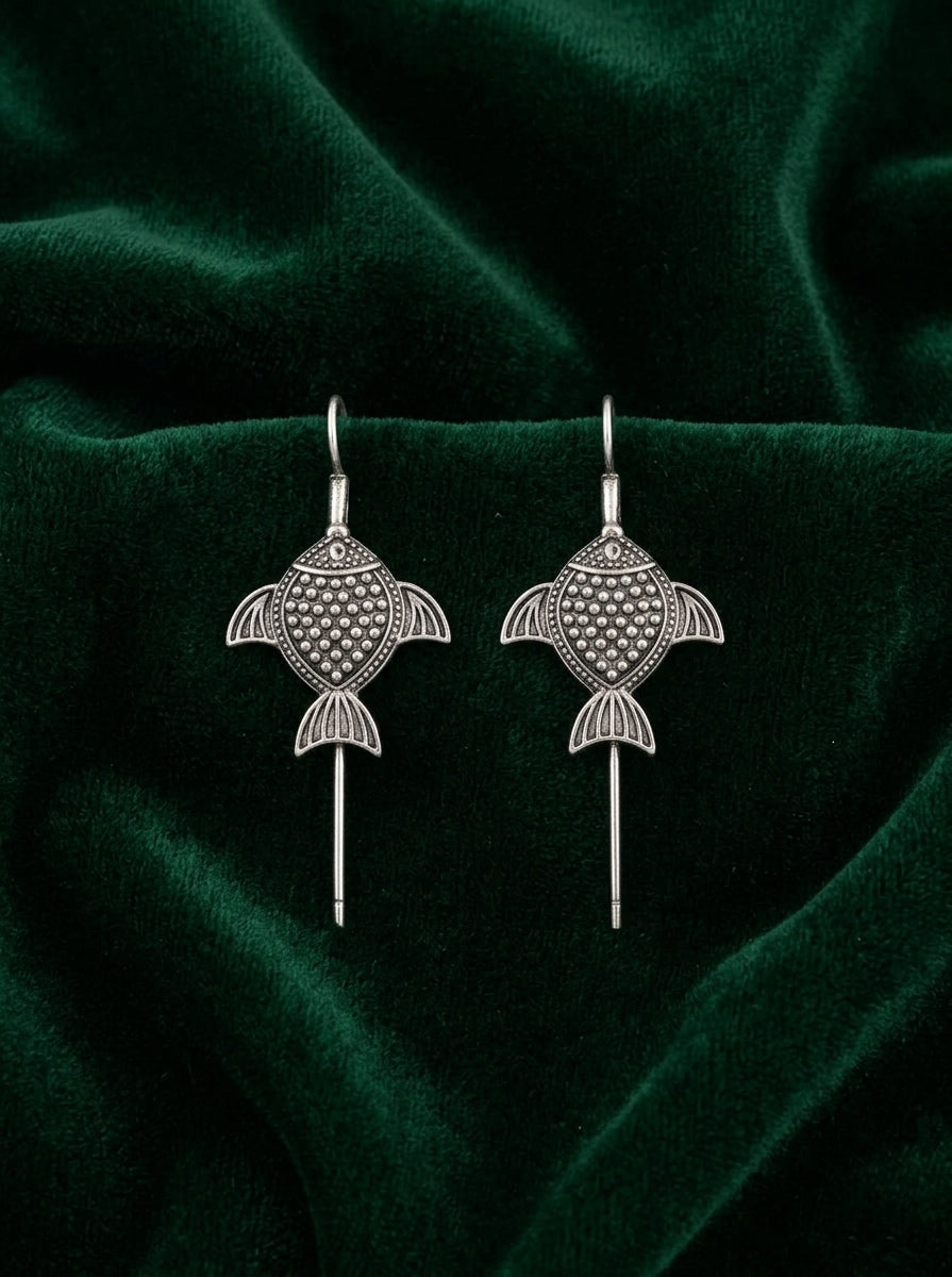 Silver Plated Oxidized Fish Design Ear Cuff