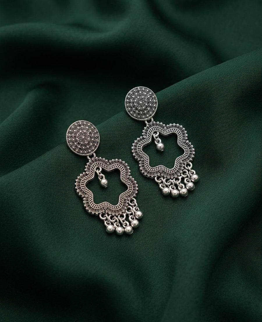 Silver Plated Oxidized Fancy Drop Earrings