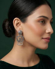 Silver Plated Oxidized Contemporery Earrings
