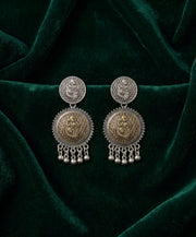 Silver Plated Oxidized Circular Design Drop Earrings