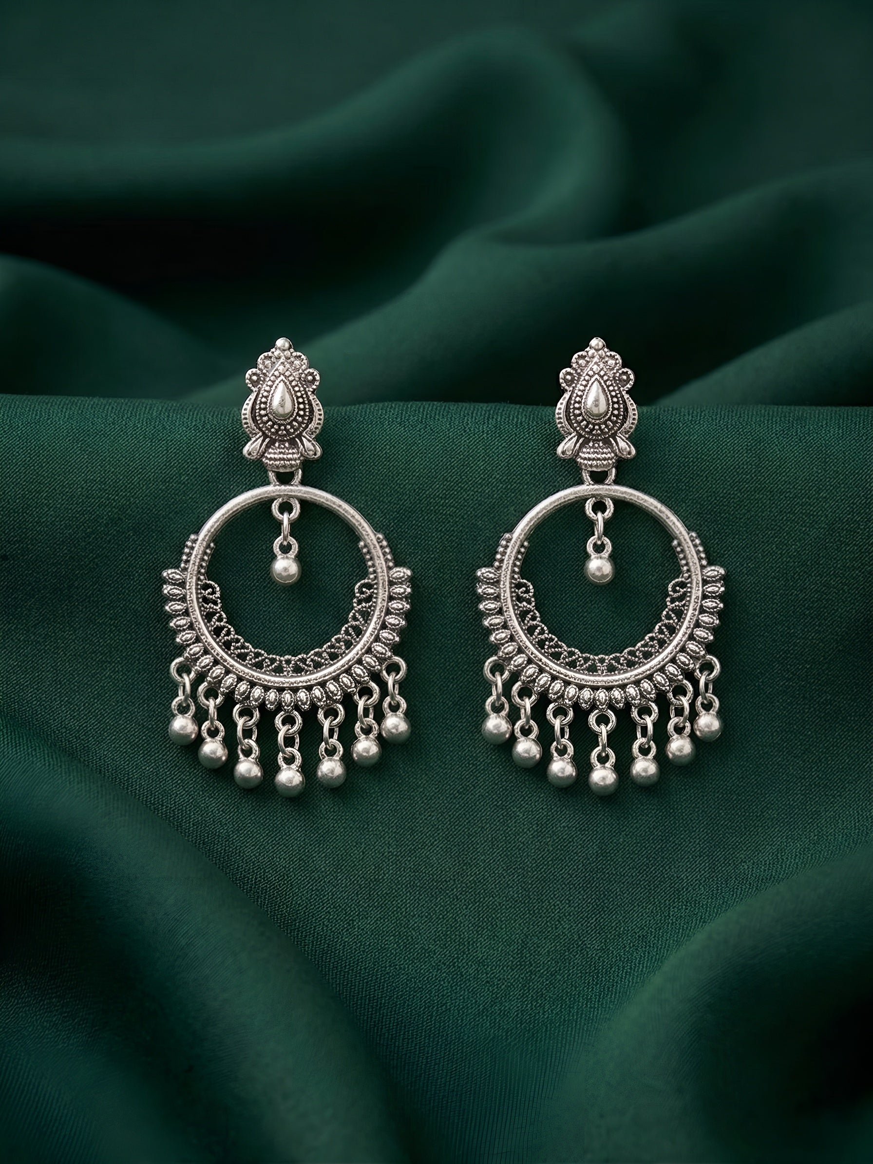 Silver Plated Oxidized Fancy Drop Earrings