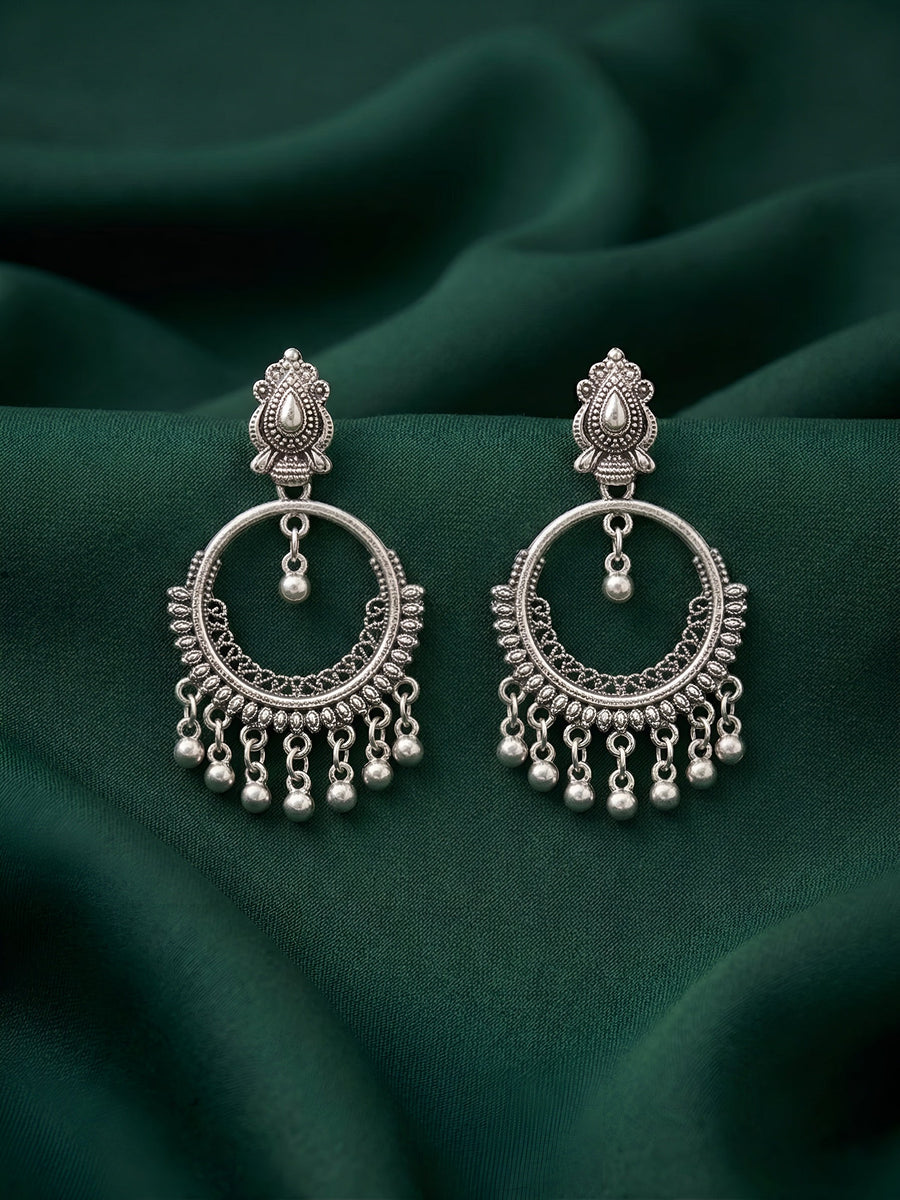 Silver Plated Oxidized Fancy Drop Earrings