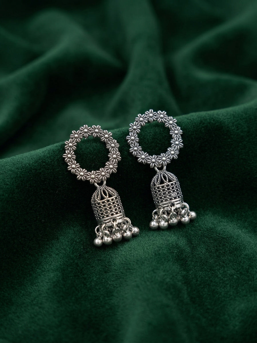 Silver Plated Oxidized Fancy Jhumki Earrings