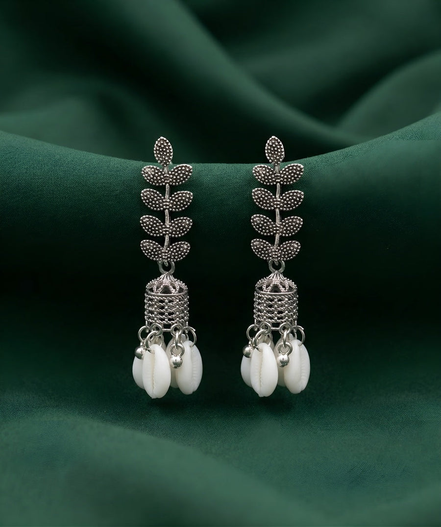 Silver Plated Oxidized Leaf Design Earrings