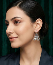 Silver Plated Oxidized Animal Design Drop Earrings