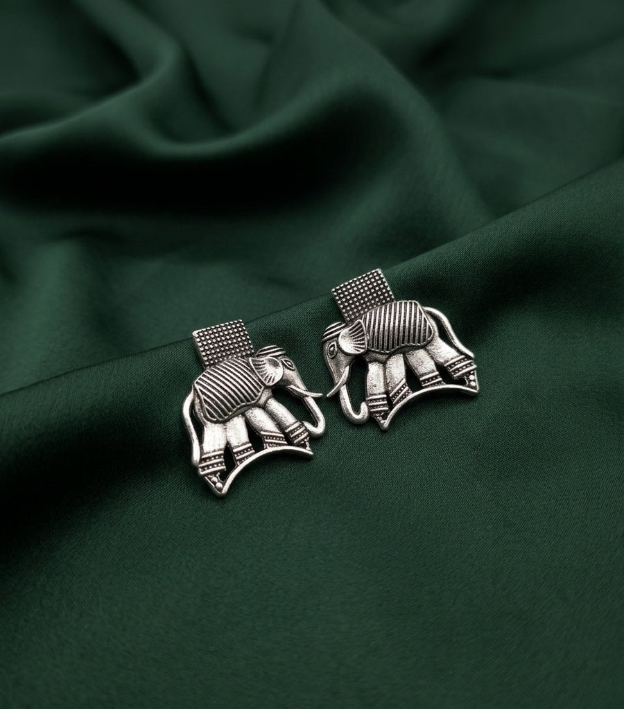 Silver Plated Oxidized Animal Design Drop Earrings