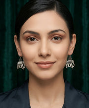 Silver Plated Oxidized Animal Design Drop Earrings